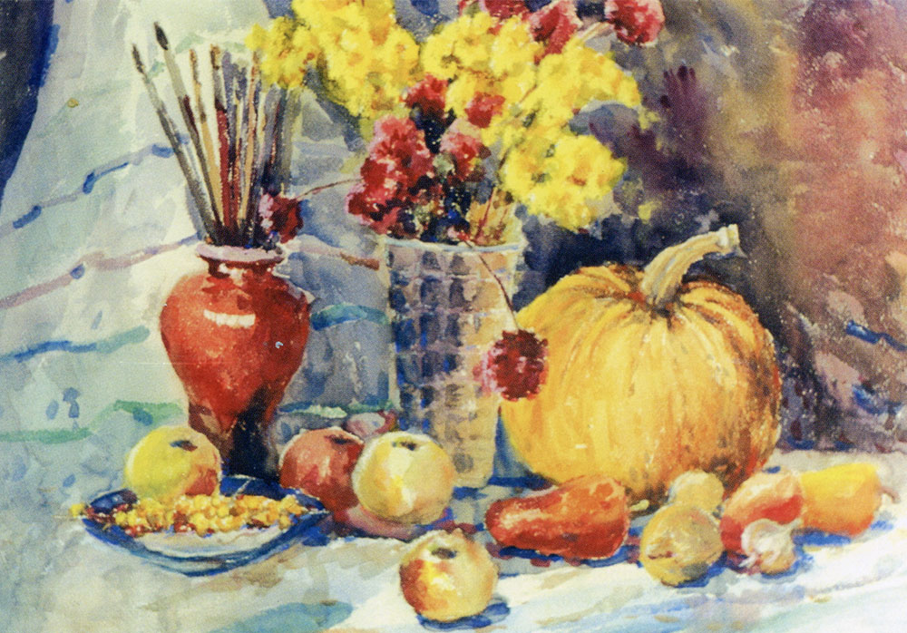 М. Нечвоглод. «Натюрморт із гарбузом». 2000-і рр. Папір, акварель